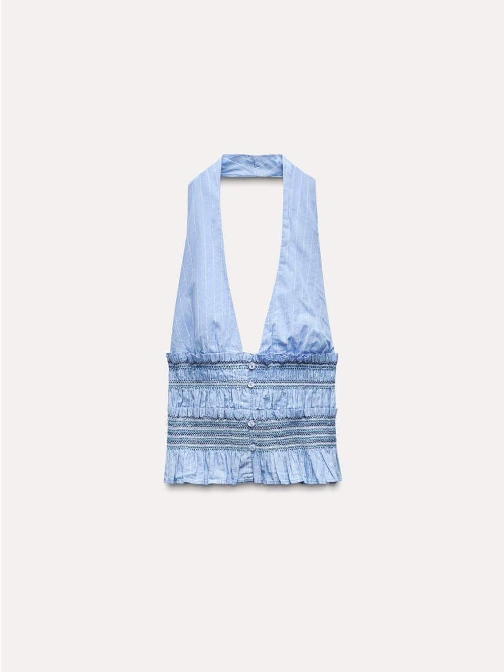 Zara Light Blue Pinstripe Poplin Halter Tank Top